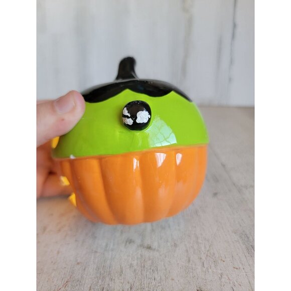 Light up AS IS Frankenstein pumpkin ceramic Halloween home decor figure - Picture 6 of 11